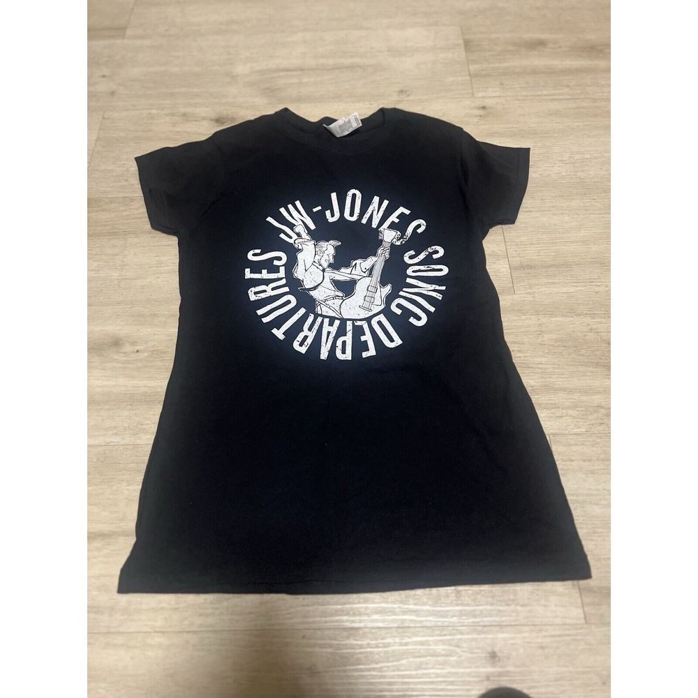 JW Jones Sonic Departures Women's Shirt Black Size Large Blue Musician Guitarist